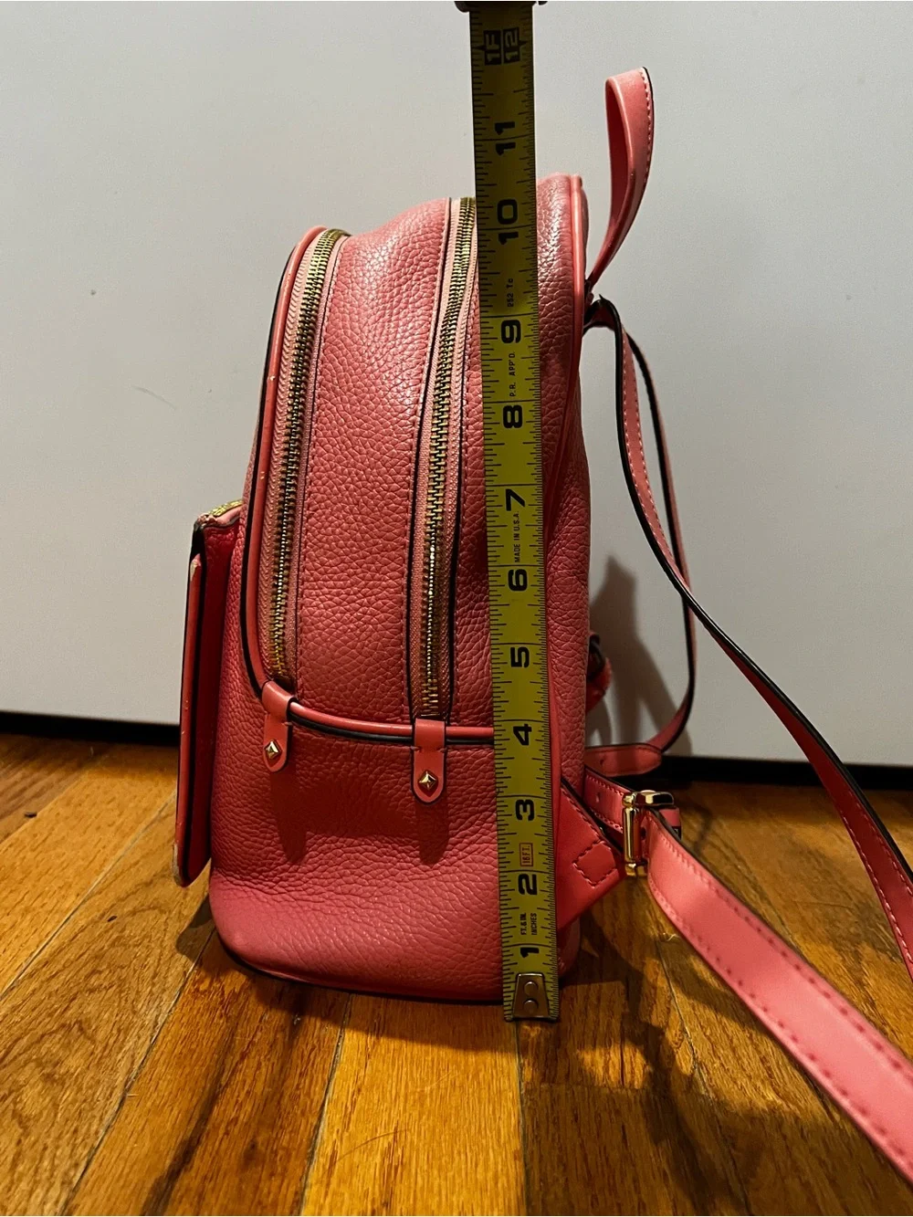 Michael Kors Coral Pink Pebbled Leather Backpack with Gold Hardware